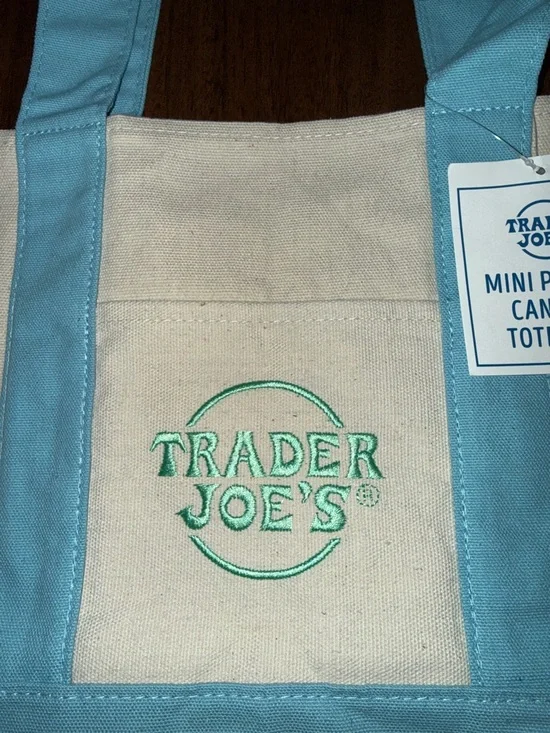 Trader Joe's Mini Pastel Blue Canvas Tote Bag - Picture 3 of 3